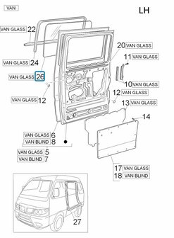 Zijruit schuifdeur Daihatsu / Porter VAN - Links