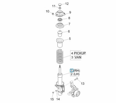 Front shock absorber Porter Multitech 1.3 E5 + E6 - Right - imitation