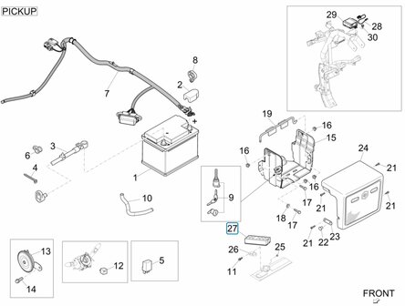 Zekeringhouder bij accu Porter Multitech 1.3 E5 + E6 - Pick-up