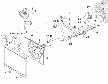 Koelslang aan motorblok Porter NP6 1.5 - Bovenste