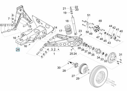 Chassis middle section - engine support and wheel suspension Calessino 200 EU4