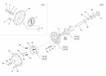 Rear axle - wheel needle bearing Ape50