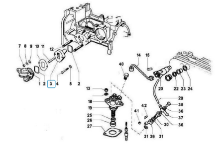 Spacer between fuel delivery pump and camshaft housing Calessino Diesel