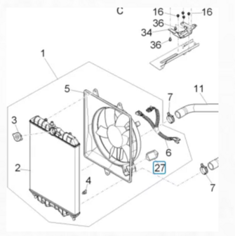 Weerstand - koelvin radiateur Porter Multitech 1.3 E5 + E6 + Diesel 1.2 + 1.4 - imitatie