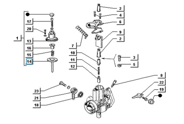 Vacuum membrame carburettor ApeTM + Vespacar P2