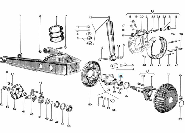 Needle bearing rear axle Calessino + Vespacar P2 + Ape Classic + Apecar P501-P601