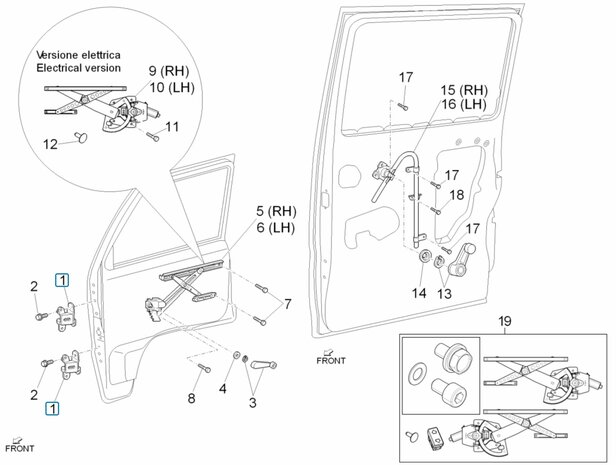 Deurscharnier voor onder en bovenzijde Daihatsu / Porter