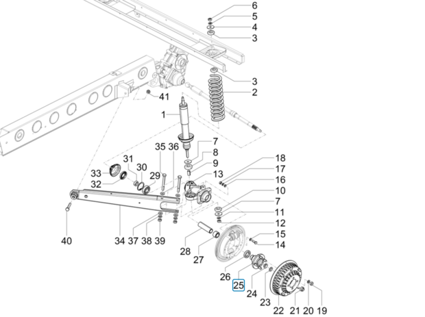 Wielnaaf compleet met wielbouten achterwiel Ape50 EU4