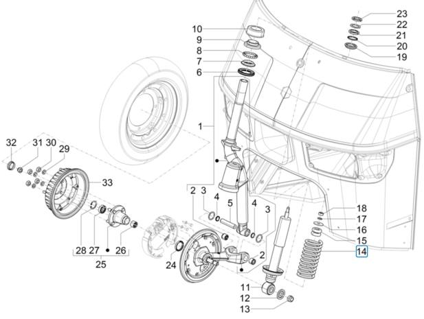 Front coil spring - shock absorber Ape50