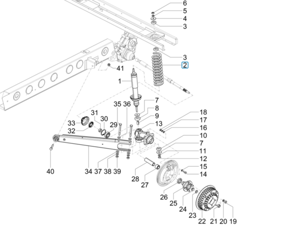 Rear coil spring - shock absorber Ape50 