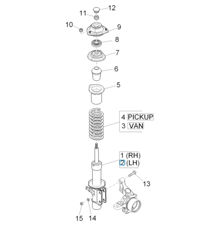 Front shock absorber Porter Multitech 1.3 E5 + E6 - Left - imitation