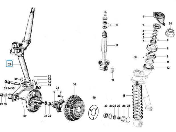 Voorvork compleet Calessino Diesel + Ape Classic 400 E4 Diesel