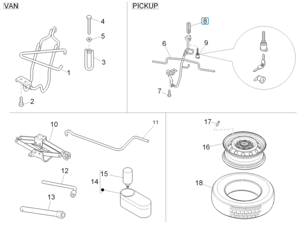 Haak bevestiging reservewiel Daihatsu / Porter Pick-up